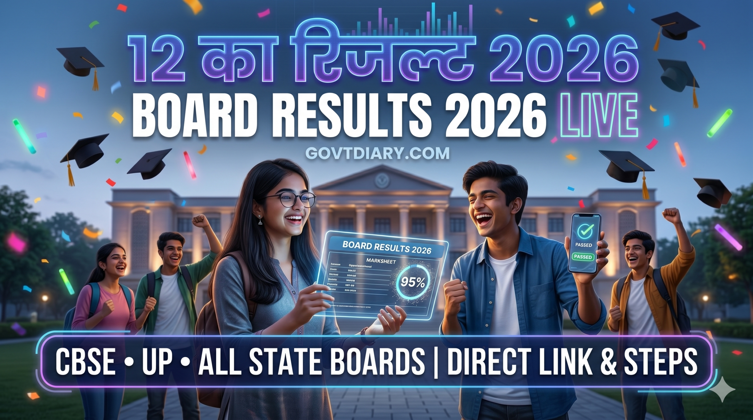 12 का रिजल्ट 2026, Board Results 2026 Live, Class 12th Result 2026, CBSE 12th Result 2026, UP Board 12th Result 2026, Maharashtra HSC Result 2026, Bihar Board Inter Result 2026, MP Board 12th Result 2026, RBSE 12th Result 2026, Direct Link 12th Result, Board Exam Results 2026, GovtDiary, 12th Marksheet Download, DigiLocker 12th Result, Career after 12th, CUET 2026, JEE NEET 2026, State Board Results, How to check 12th result, All India Board Results 2026