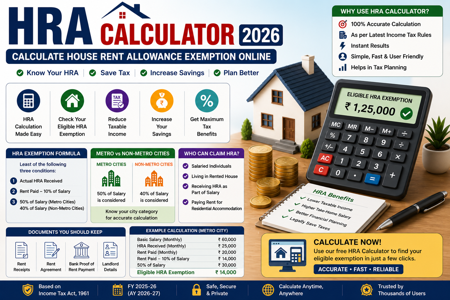 HRA Calculator 2026 Calculate House Rent Allowance Exemption